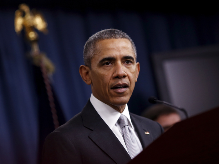 The president wraps up a National Security Council meeting in December 2015.