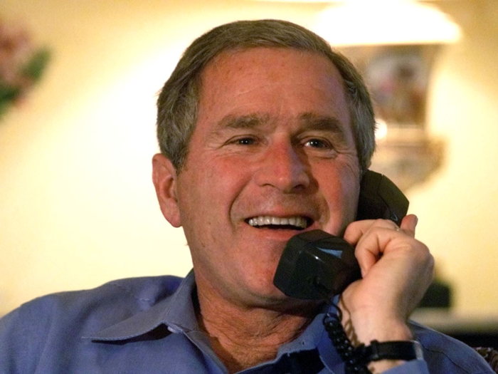 Former President George W. Bush makes a phone call shortly after the 2000 election.