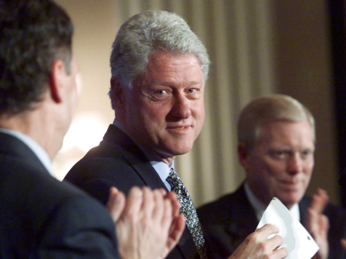 Clinton gives a brief speech toward the end of his term in October 2000.