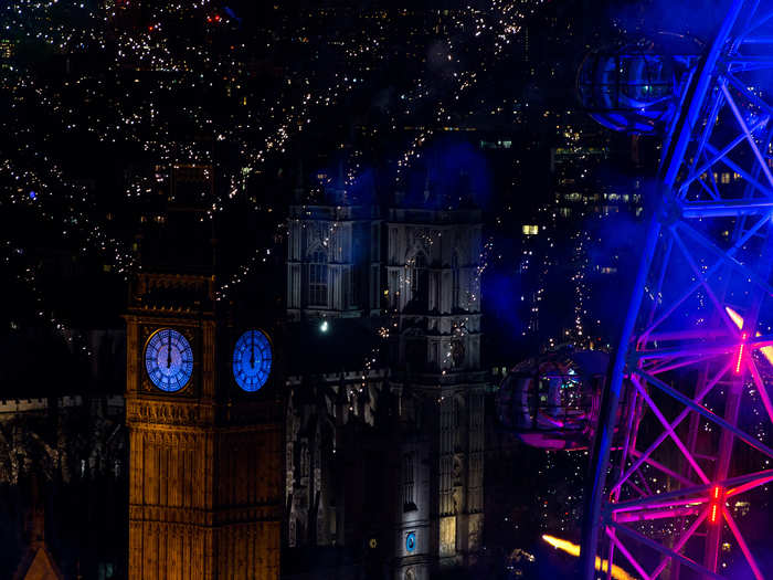 Landmarks such as Big Ben, Parliament, and the London Eye were at the centre of the celebrations.