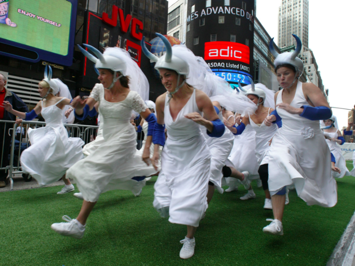 In the mid 2000s, marketing ridiculousness really found its form in Times Square. Like in the case of the "2nd Annual Running of the Bridezillas," a promotion for the "Bridezillas" reality show.