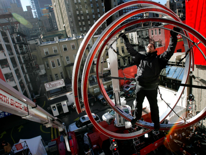 Magician David Blaine has made Times Square something of a stomping grounds for his death-defying (or at least sense-defying) acts. In 2006 he hung from a gyroscope for two days to benefit Salvation Army.