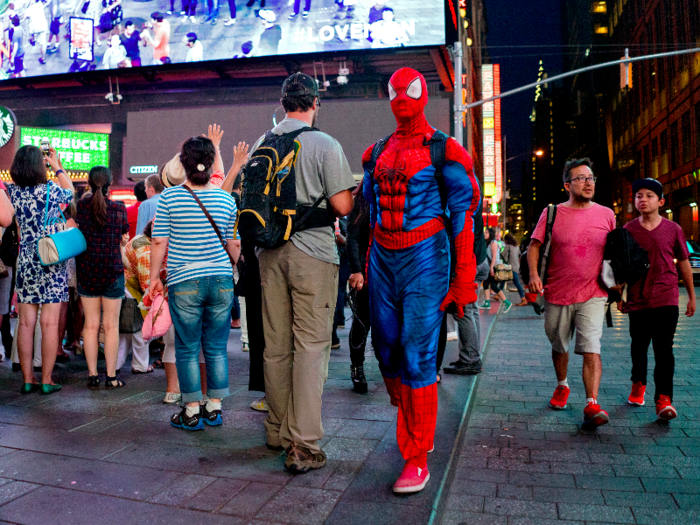 Over the past few years, increasing amount of buskers and street performers have started crowding into Times Square. These Big Birds and Spider-Mans ask you if you want to take a picture with them — then demand payment.