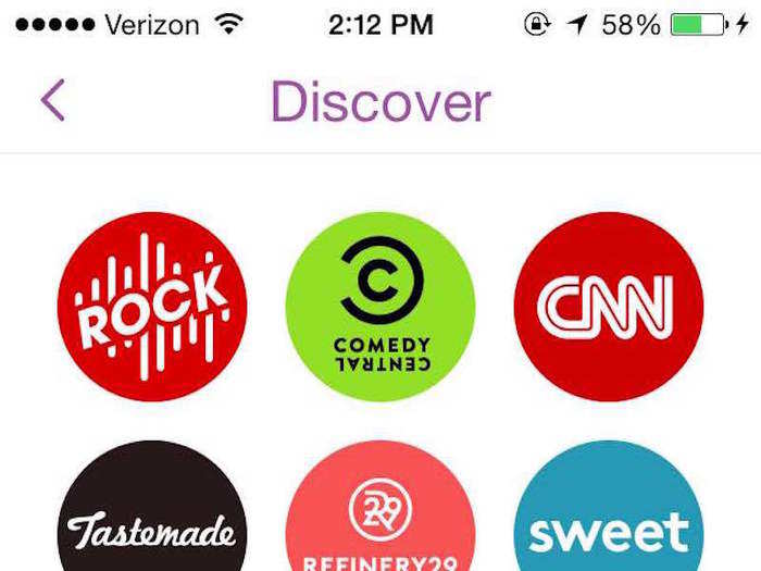 This is Snapchat Discover, a newer feature. Snapchat partners with companies like CNN, Cosmopolitan, Vice, and ESPN to show tidbits of Snapchat-exclusive content. This is also where the Snapchat original series "Literally Can