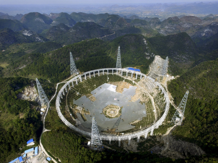 A telescope under construction in the mountains of China