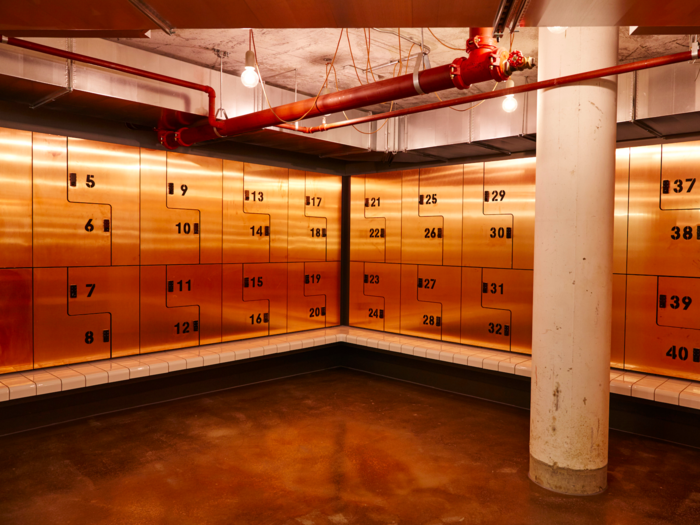 The highly stylized changing rooms look like something out of a science fiction movie. The benches are heated — just one example of the gym