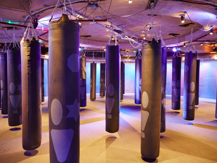 In the middle of the bank of machines is a room full of punch bags — again, pretty unusual for gyms these days.