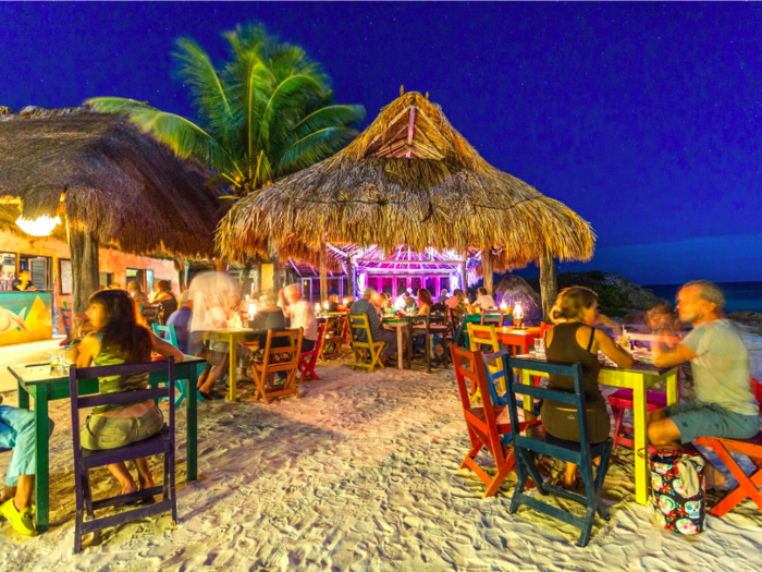 For unforgettable food accompanied by magnificent beach views, head to Zamas, a hotel, bar, and restaurant dotted with bright pink, blue, yellow, and teal tables. Whether starting off your meal in the morning with a plate of huevos rancheros or indulging in the lobster for lunch, you won