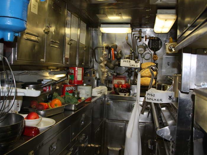 Submarines still make room for comparatively large kitchens. Fresh food aboard the submarine usually does not last more than a few weeks. Meals for the remainder of the deployment are cooked up from a wide variety of non-perishables.