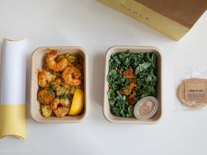 The Indian-inspired shrimp biryani and kale salad ran a touch on the salty side, but was deemed tasty.