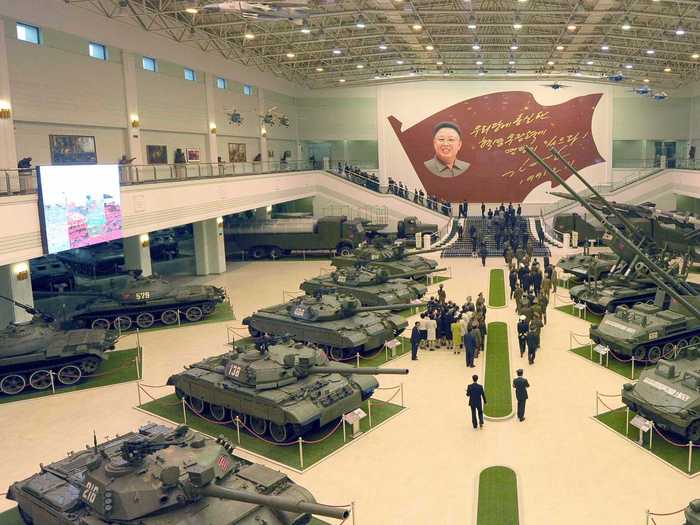 Despite being developed more than 20 years ago, Pokpung-ho battle tanks pictured on the left here are some of the most advanced equipment operated by the ground forces.