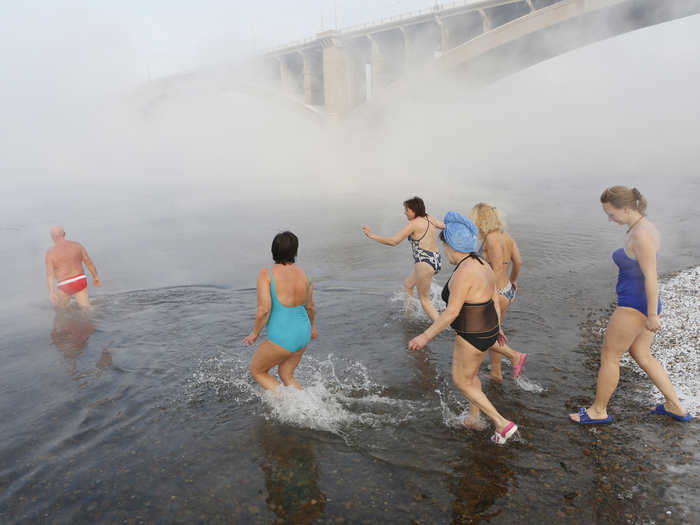 Chairman Sashko celebrated his 68th birthday with a cold-water plunge with other members of the Cryophile club.