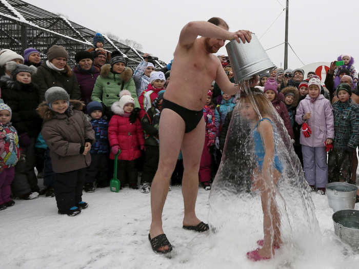 On Polar Bear Day, members held a flashmod at the Royev Ruchey Zoo — dumping ice-cold water on members