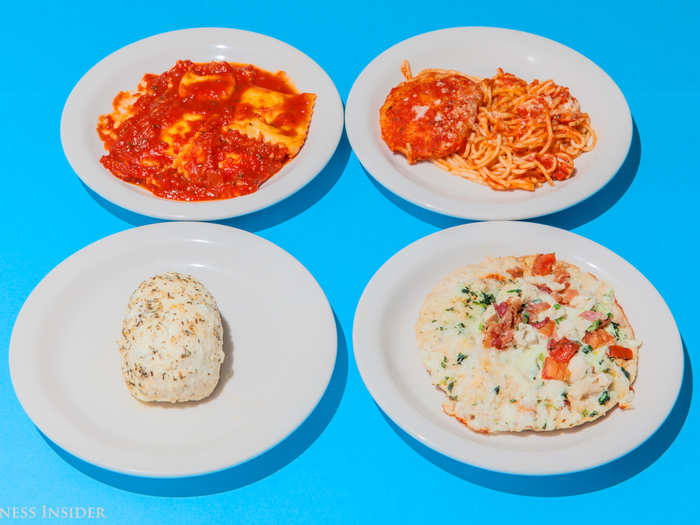 The dinner options have more variety. No more melts, but pizzas, pastas and meat: