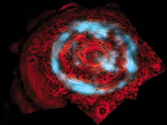 Electrical storms, called aurorae borealis, also show up on Saturn