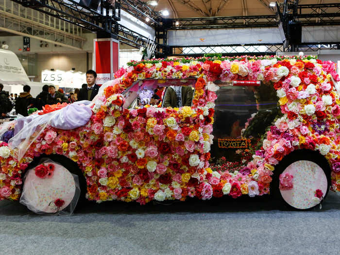 Toyota covered one of its cars from head-to-toe in flowers at the Tokyo Auto Salon this year.