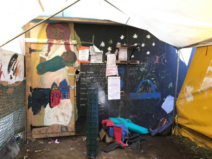 This is the outside of the women and children part of the camp. Estimated at around 400, women and children make up a very small part of the people living in the camp and most of them live together in this part of the Jungle.