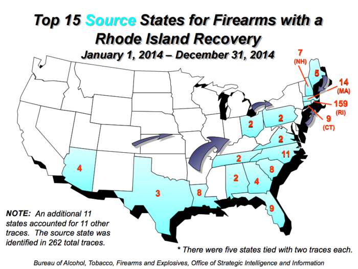 The ATF traced 436 firearms in Rhode Island in 2014.