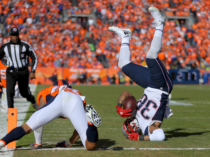 Brandon Bolden ended up upside down at one point.