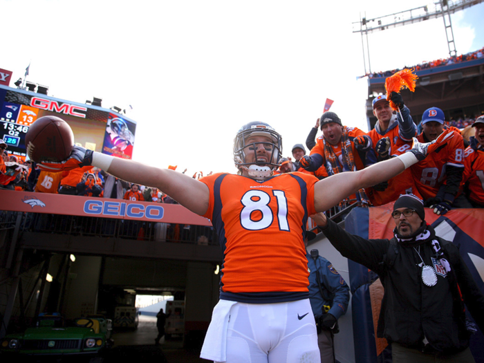 Owen Daniels had a big day for the Broncos, scoring 2 touchdowns.