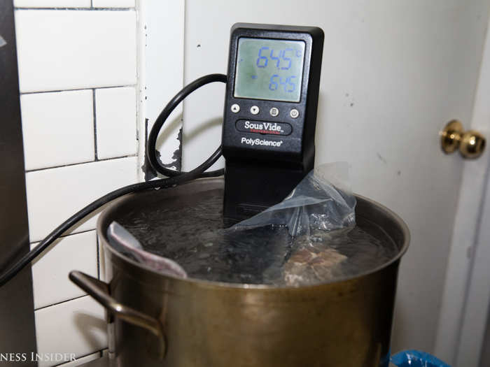 Portale introduced using a circulator to cook chicken, since circulators can help you control the temperature to an exact degree. This ensures a moist chicken, even when it is being made more than 150 times.