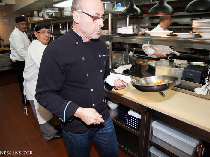 The second dish Portale prepared that will be available to passengers this year was derived from a cooking challenge he completed on "Live! with Kelly and Michael", where he was told to create a meal around a secret ingredient, apples. He ended up making a pan-roasted chicken with caramelized apples, onions, and autumn vegetables.