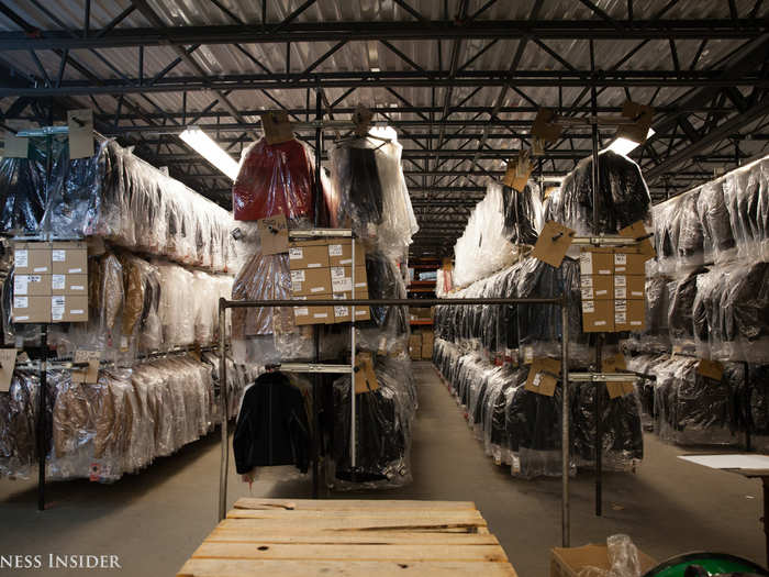 The jackets are then stored in the warehouse, waiting to be shipped to the Schott retail store, wholesalers, or customers