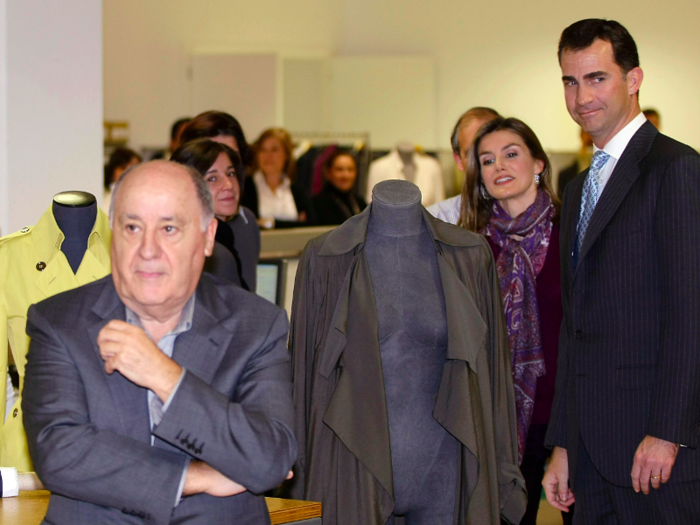 His immense wealth has allowed him to hobnob with celebrities and royalty. Here he is pictured with Princess Letizia and Crown Prince Felipe of Spain in 2008. The pair are now King and Queen of the country.