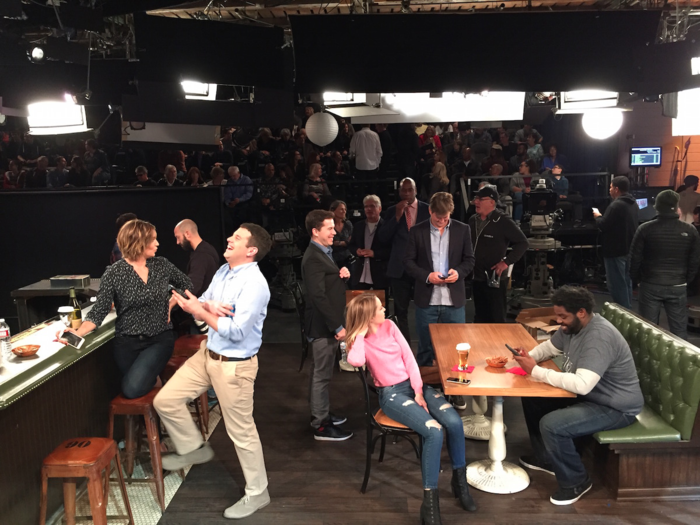 4:45 p.m. PT: The cast and crew try to stay loose before the show starts.