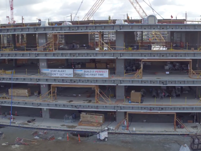 All four planned above-ground floors have been completed, and Apple is starting to add the glass that will make up the building