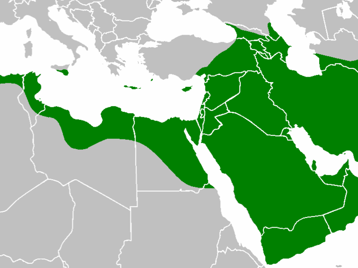 The Rashidun Caliphate spanned 3.6 million square miles at its peak in 654, before being followed by another Islamic Caliphate. It was the largest empire by land area ever at that point in history.