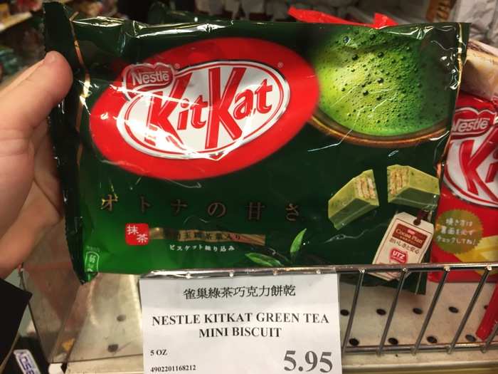 Green tea flavored Kit Kats are popular in Asia. This wafer had a strong Matcha green tea taste. It had a strange aftertaste, so I wasn