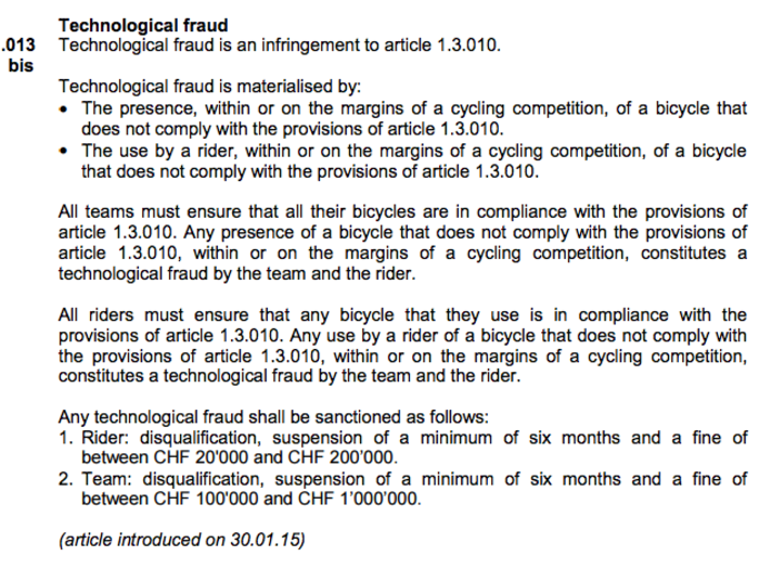 What happens if you get busted for mechanical doping?