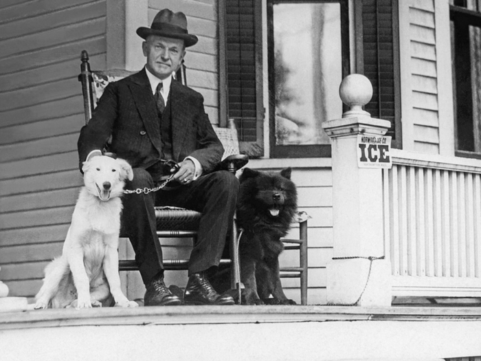 Coolidge: White collie named "Rob Roy" and chow named "Tiny Tim"