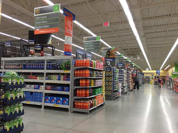 The inside is smaller than a regular Walmart, however, with only about 10 aisles. It