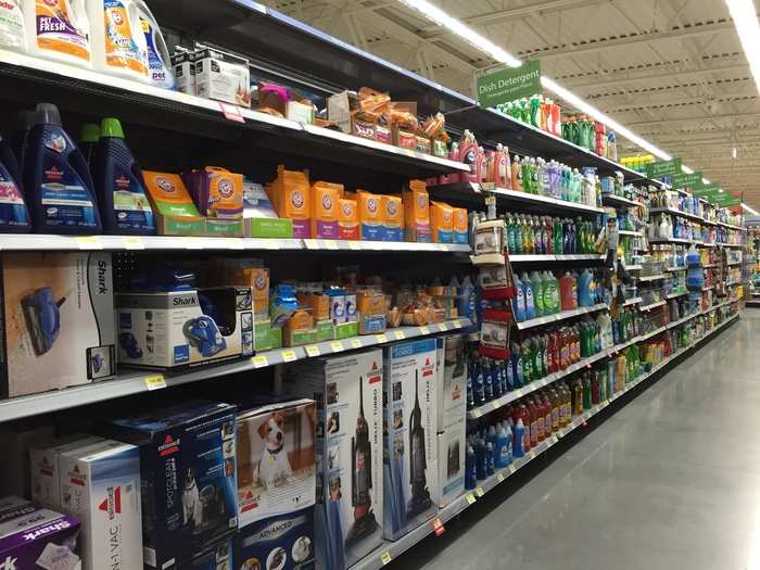 About 75% of the store is devoted to edibles, and the remaining 25% features cleaning products, pet supplies, and the pharmacy. Separating this section from the food makes it easy to find what I