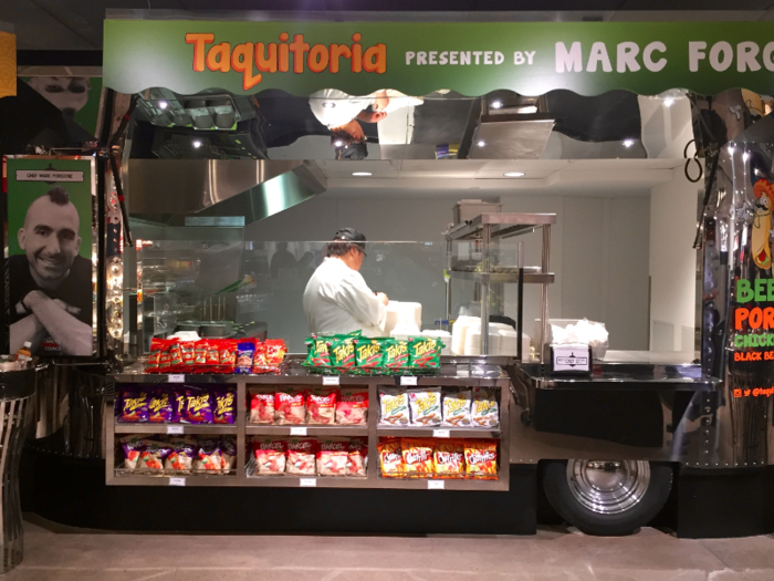 Each food truck is helmed by a well-known chef. Taquitoria is presented by Marc Forgione, who owns three restaurants in New York City and won The Next Iron Chef.