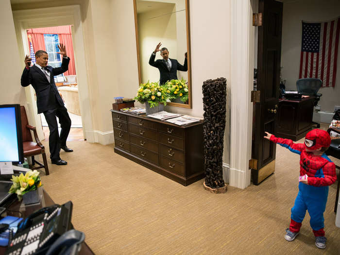 The president said this shot of him and a pint-sized Spider-Man was his favorite of 2012.