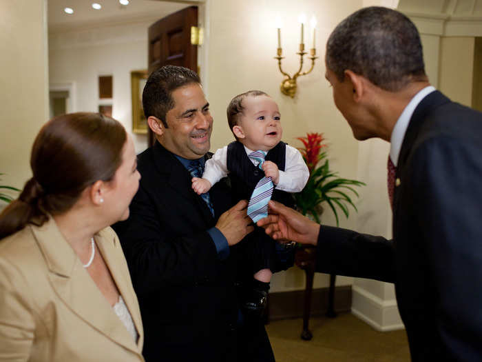 An adorable tie-wearing baby visits the White House.