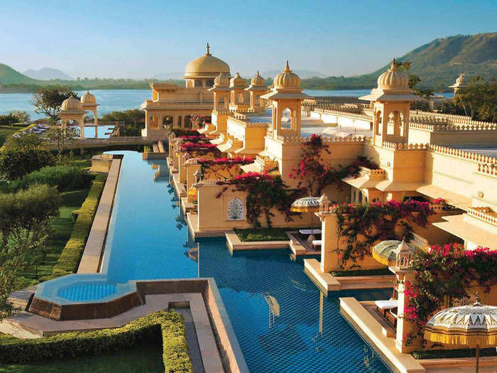 The Oberoi Udaivilas in Udaipur, India, has a gorgeous pool that guests can swim in directly from their private rooms.