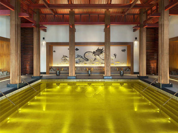 The St. Regis Lhasa Resort’s Gold Energy Pool, in Tibet, makes you feel like you’re swimming in luxury with its gold-plated tiles.