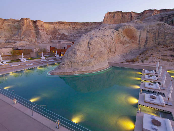 The Amangiri resort in Utah sits on 600 acres inside Canyon Point, and its unique pool offers magnificent views of the surrounding canyons and plateaus.