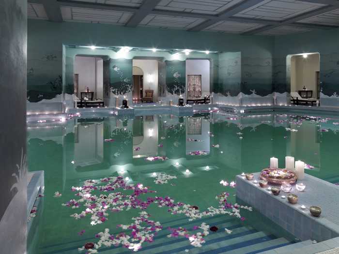 Located in the Umaid Bhawan Palace in Jodhpur, India, the Zodiac Pool is situated underground and covered in gold tiles finished with engravings of the zodiac. The Umaid Bhawan Palace was the largest private residence in the world in 1943, but today it is a hotel.