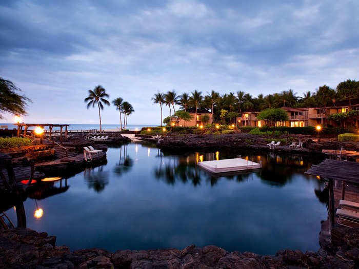 The King’s Pond, at the Four Seasons Resort Hualalai in Kailua-Kona, Hawaii, is an ocean-water pool carved out of natural lava rocks where you’ll find 1.8 million gallons of water, manta rays, and over 3,000 tropical fish.