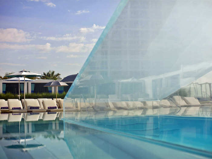 Get an up-close view of guests through the glass staircase that sits in the middle of the pool at the W Hotel in Fort Lauderdale.