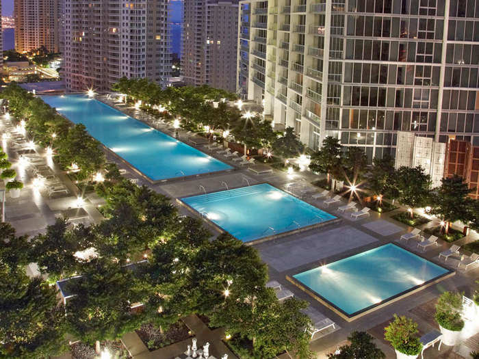 Check out alluring views of Miami’s downtown and bay at the rooftop pool in the Viceroy.