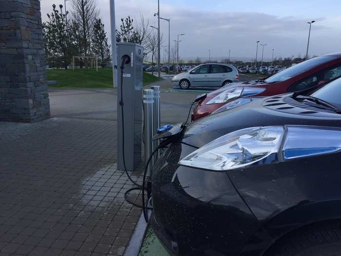 The car park had a couple of electric cars in it that were attached to a charging point. Apple is making increasing efforts to become a greener company — much of the Hollyhill site is powered by solar energy.