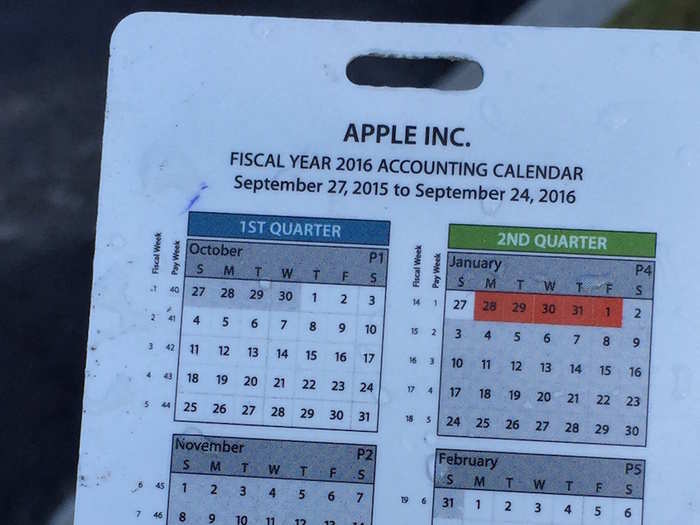 An Apple accounting calendar was lying on the floor of the car park.