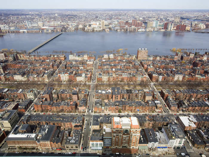 A real-life scene of Back Bay in 100 years if sea level rises 5 feet.