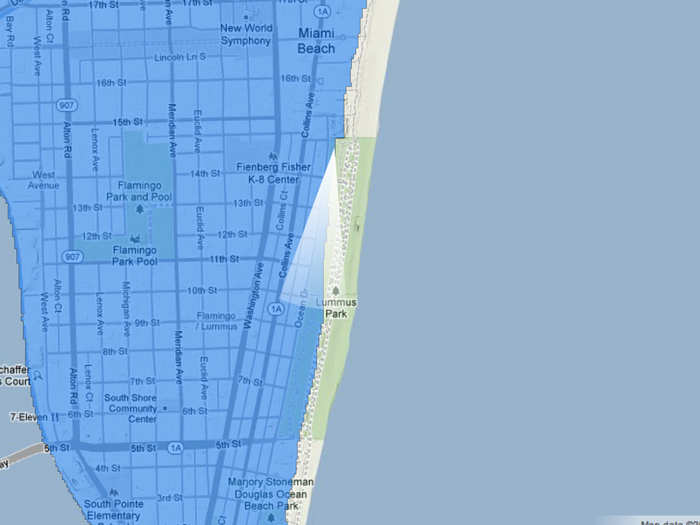 A map of Miami in 2300 if sea level rises 12 feet.